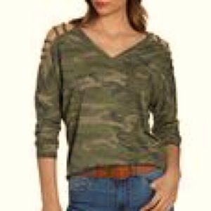Boston Proper Slub V-neck Strappy Camo Top